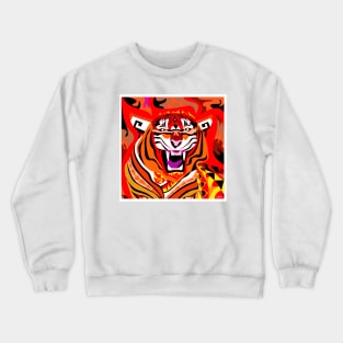 king ecopop tiger in asian zodiac fire pattern art Crewneck Sweatshirt